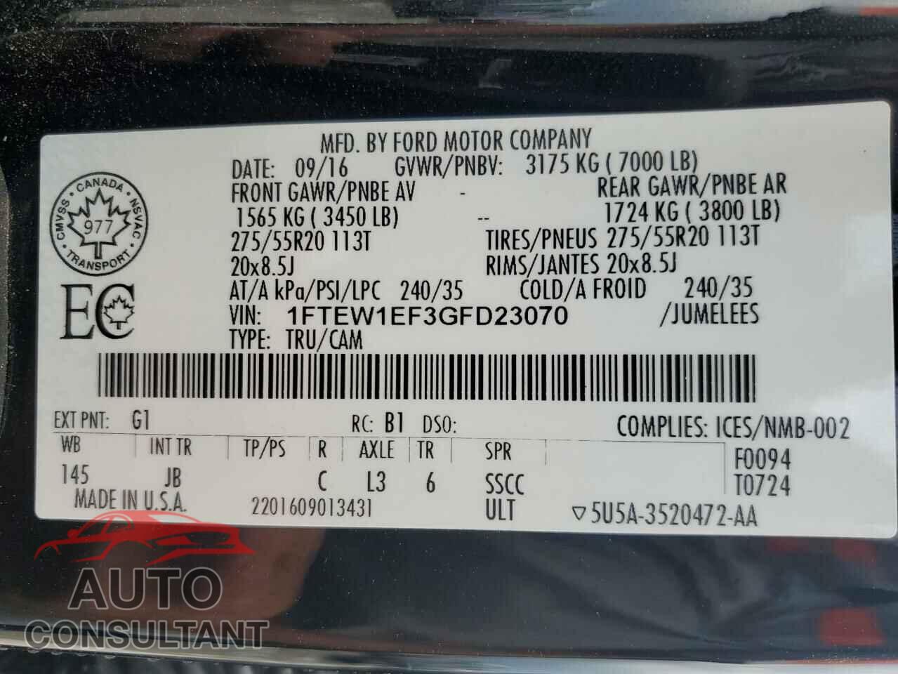 FORD F-150 2016 - 1FTEW1EF3GFD23070