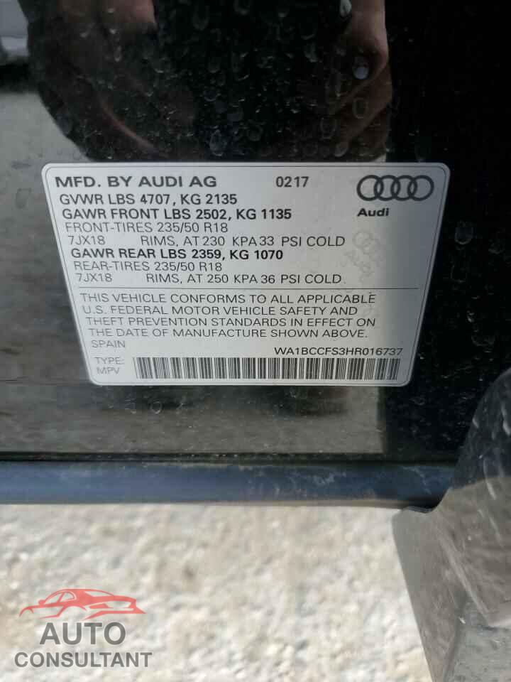 AUDI Q3 2017 - WA1BCCFS3HR016737