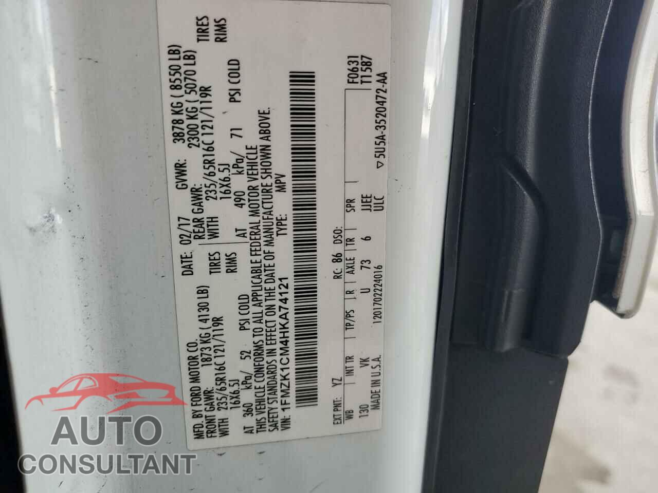 FORD TRANSIT 2017 - 1FMZK1CM4HKA74121