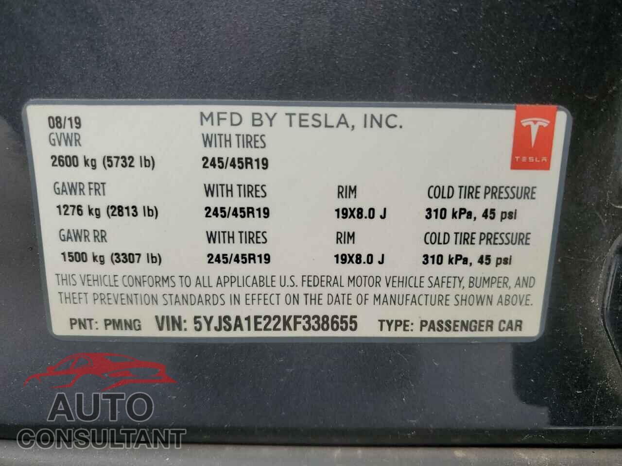 TESLA MODEL S 2019 - 5YJSA1E22KF338655