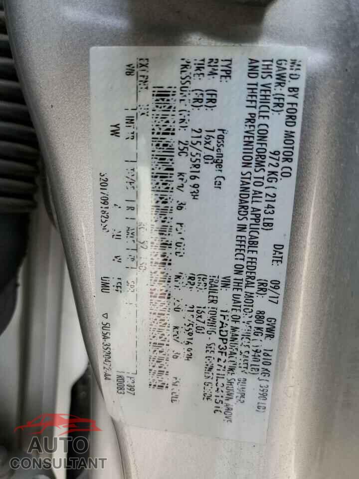 FORD FOCUS 2017 - 1FADP3F27HL341516