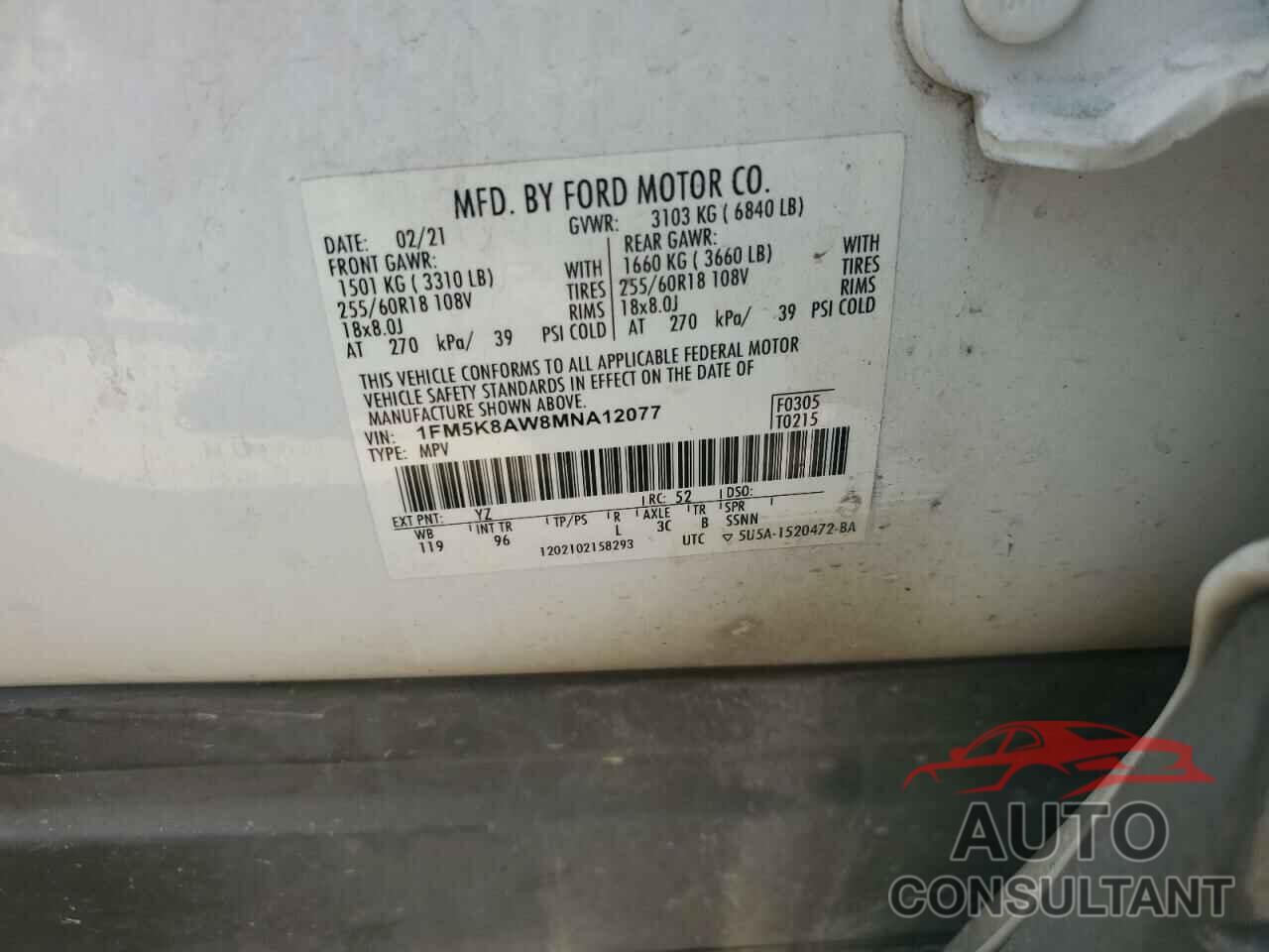 FORD EXPLORER 2021 - 1FM5K8AW8MNA12077