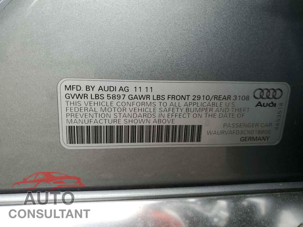 AUDI A8 2012 - WAURVAFD3CN018800