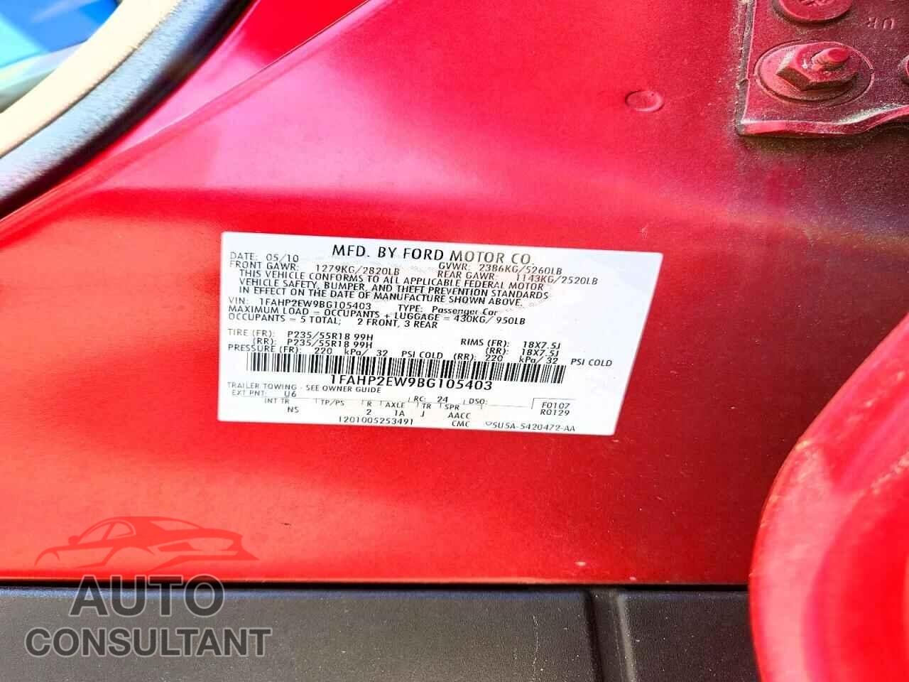 FORD TAURUS 2011 - 1FAHP2EW9BG105403