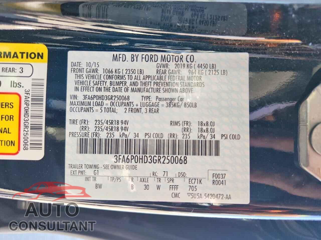 FORD FUSION 2016 - 3FA6P0HD3GR250068