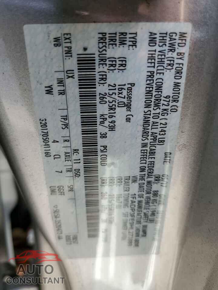 FORD FOCUS 2017 - 1FADP3FE9HL273889