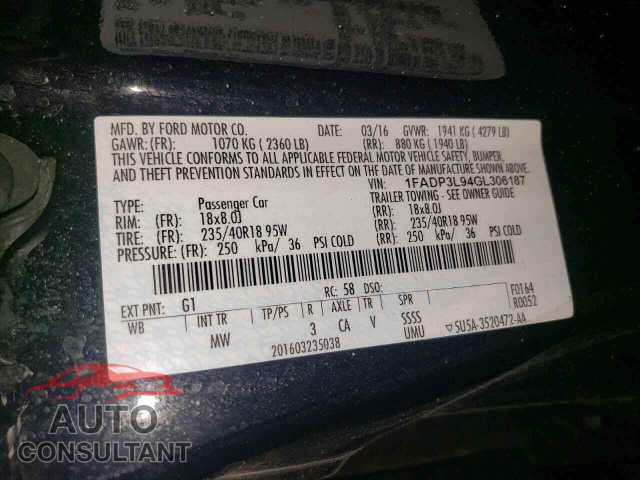 FORD FOCUS 2016 - 1FADP3L94GL306187