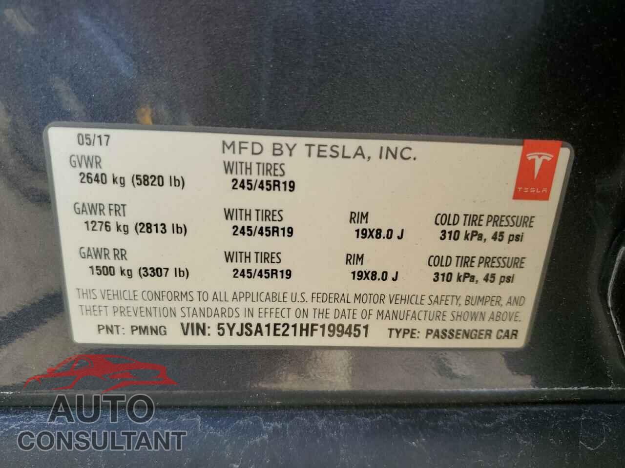TESLA MODEL S 2017 - 5YJSA1E21HF199451