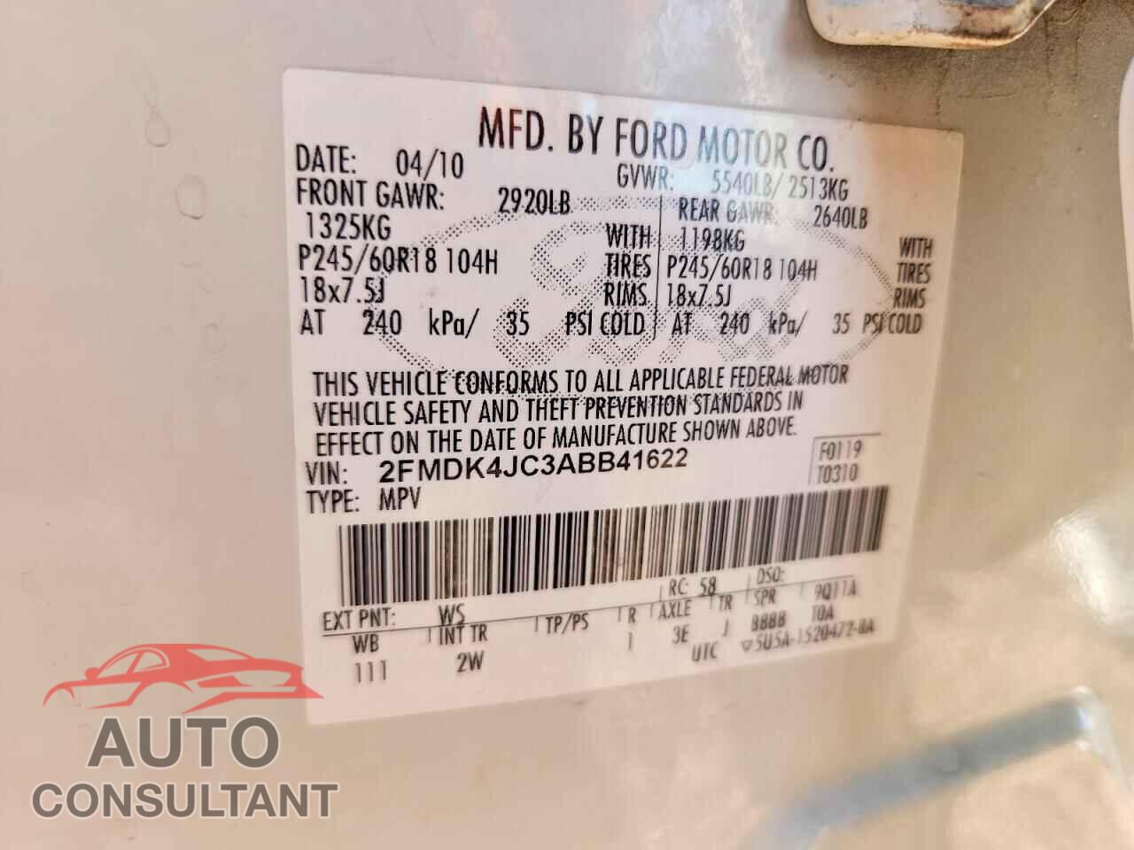 FORD EDGE 2010 - 2FMDK4JC3ABB41622