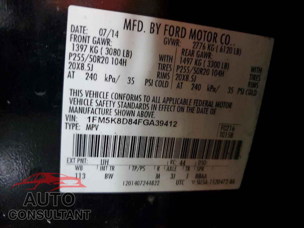 FORD EXPLORER 2015 - 1FM5K8D84FGA39412