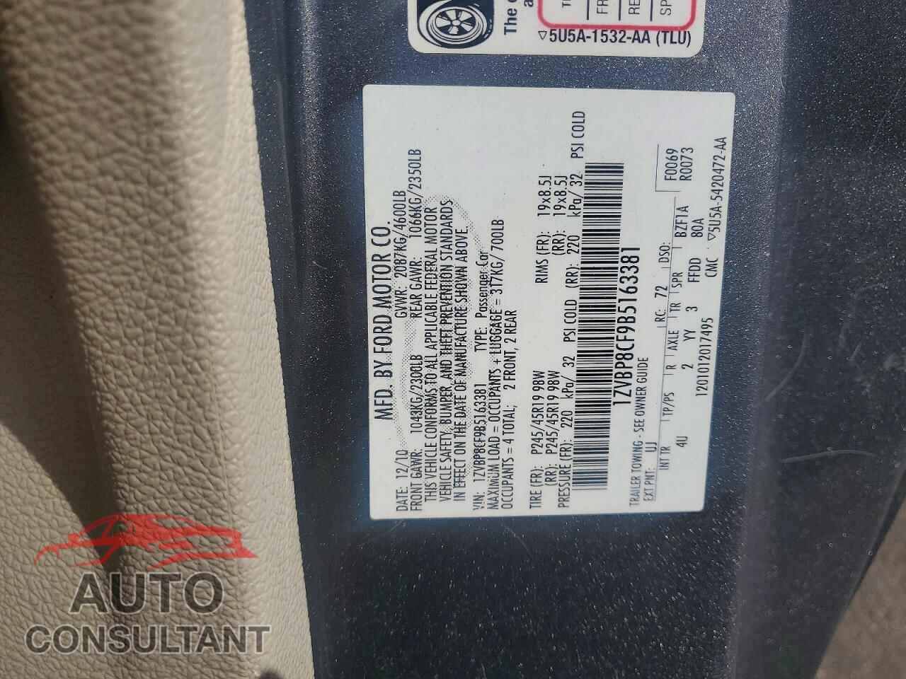 FORD MUSTANG 2011 - 1ZVBP8CF9B5163381