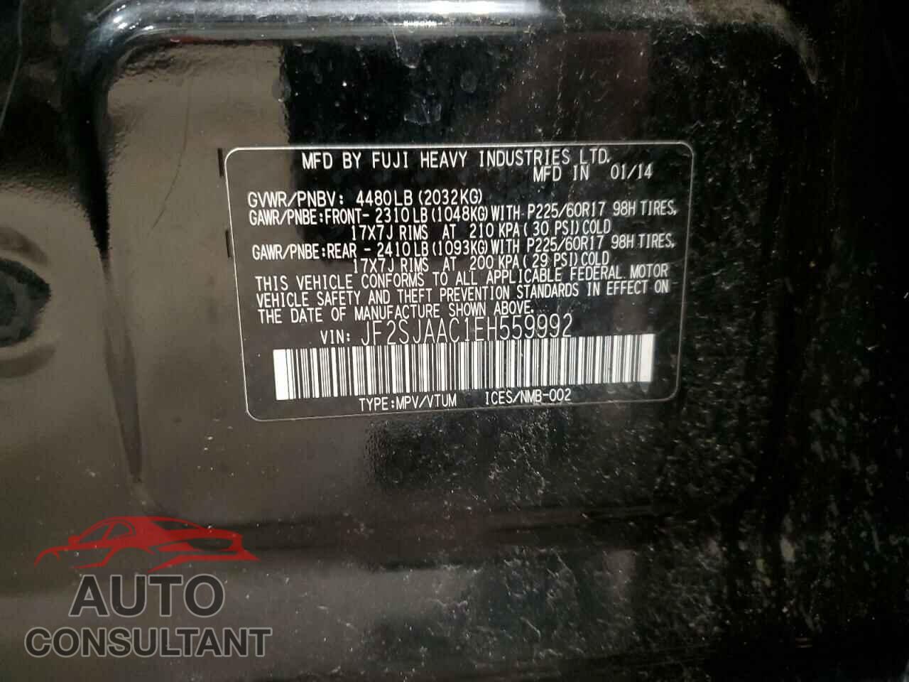 SUBARU FORESTER 2014 - JF2SJAAC1EH559992