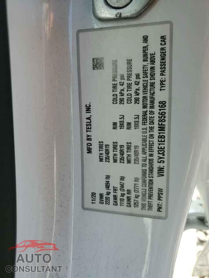 TESLA MODEL 3 2021 - 5YJ3E1EB1MF856168