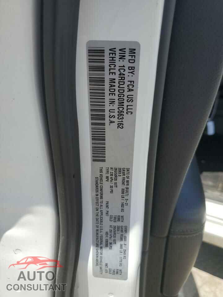 DODGE DURANGO 2021 - 1C4RDJDG0MC663162
