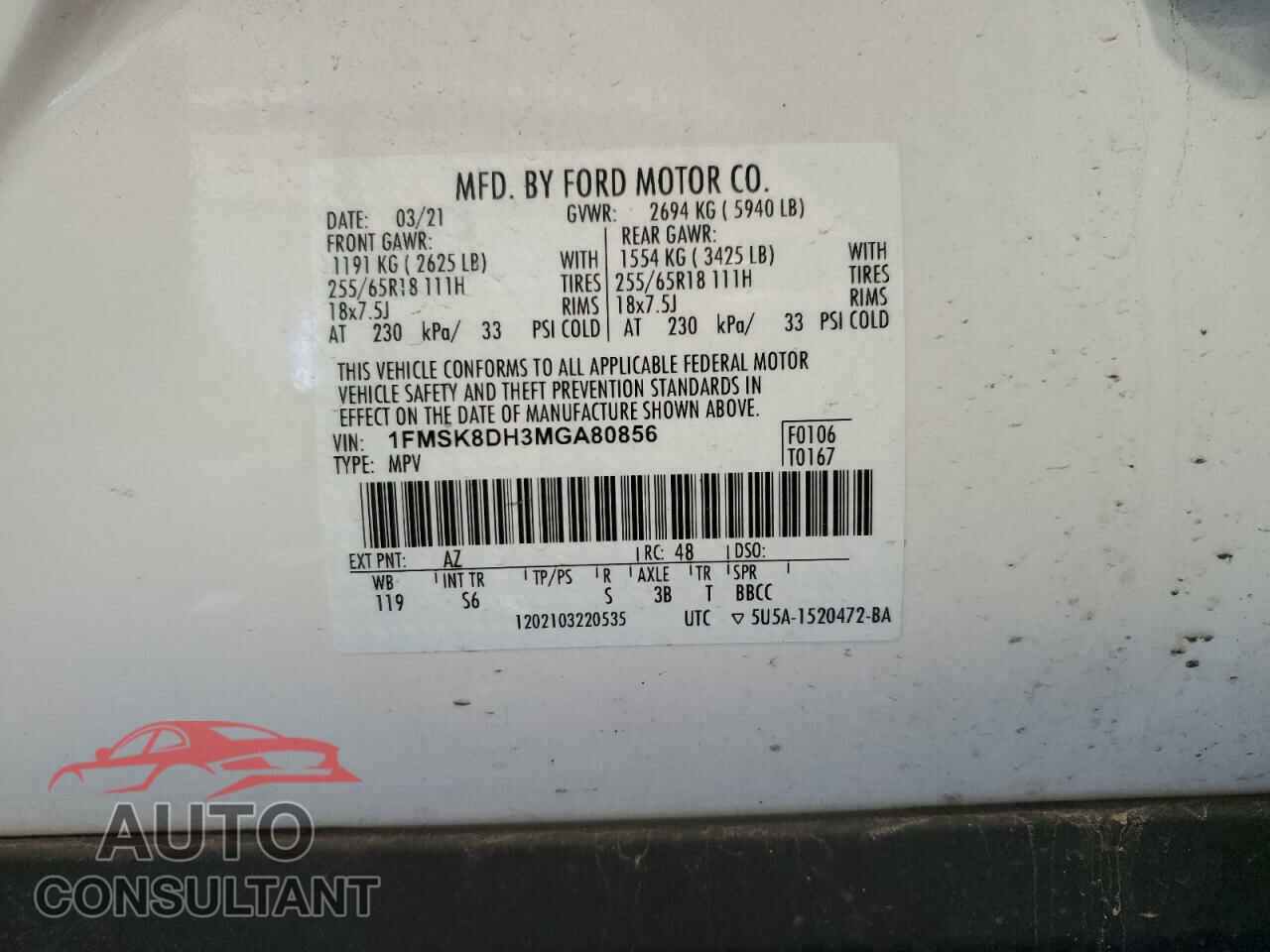 FORD EXPLORER 2021 - 1FMSK8DH3MGA80856
