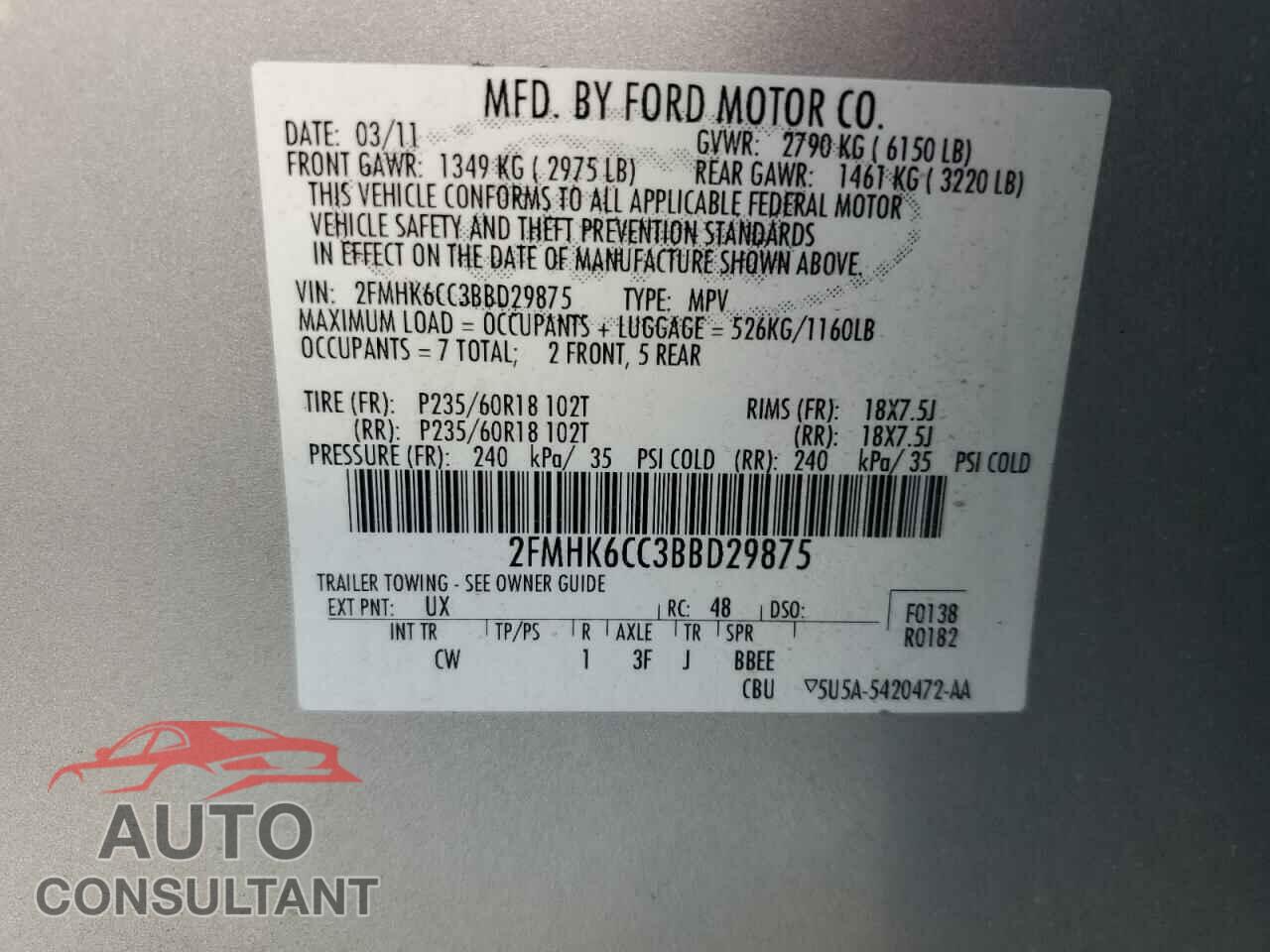 FORD FLEX 2011 - 2FMHK6CC3BBD29875