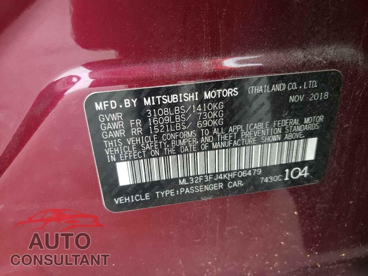 MITSUBISHI MIRAGE 2019 - ML32F3FJ4KHF06479