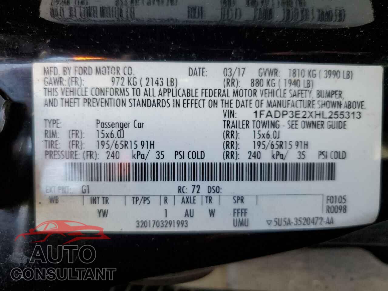 FORD FOCUS 2017 - 1FADP3E2XHL255313