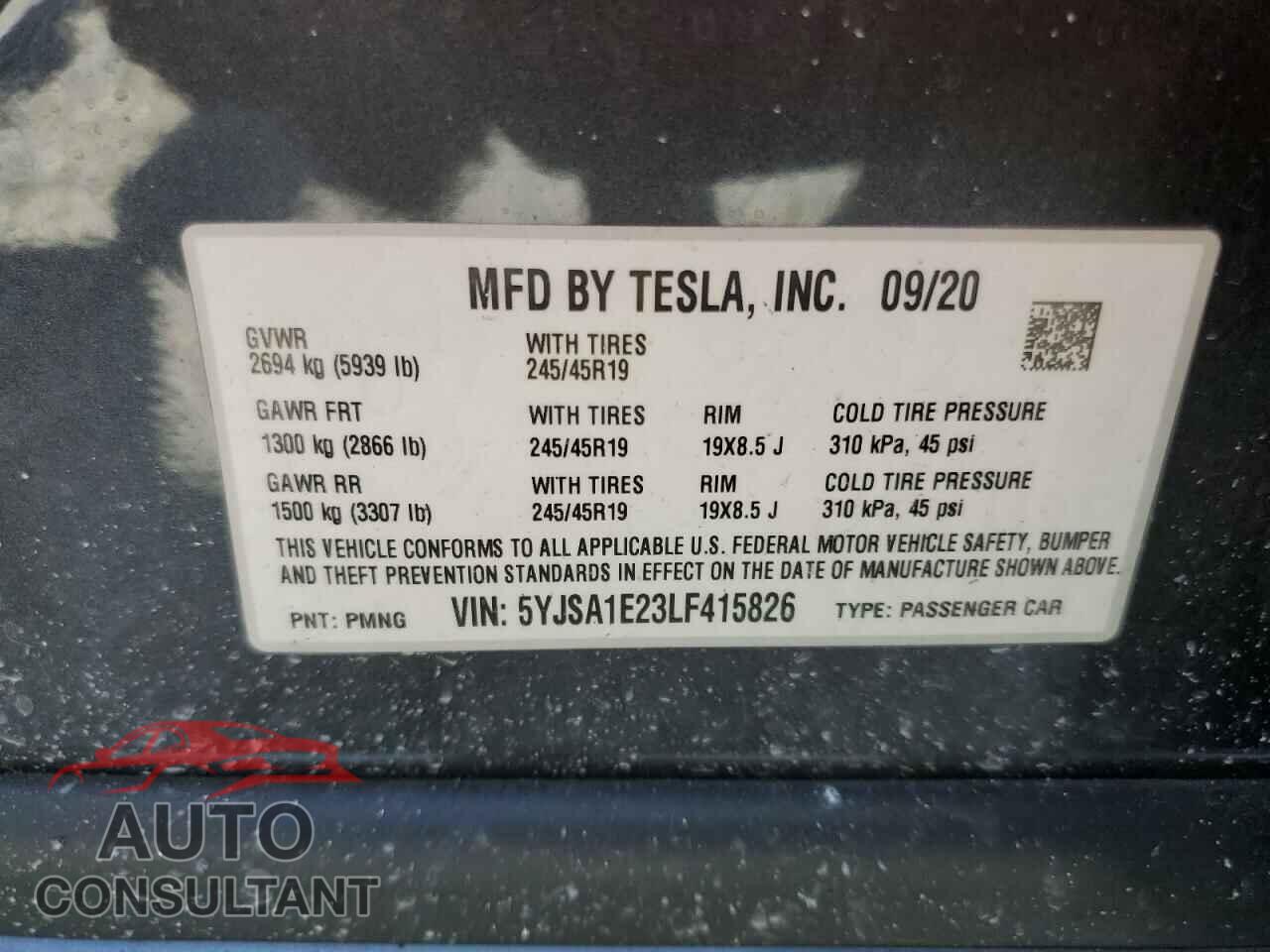 TESLA MODEL S 2020 - 5YJSA1E23LF415826