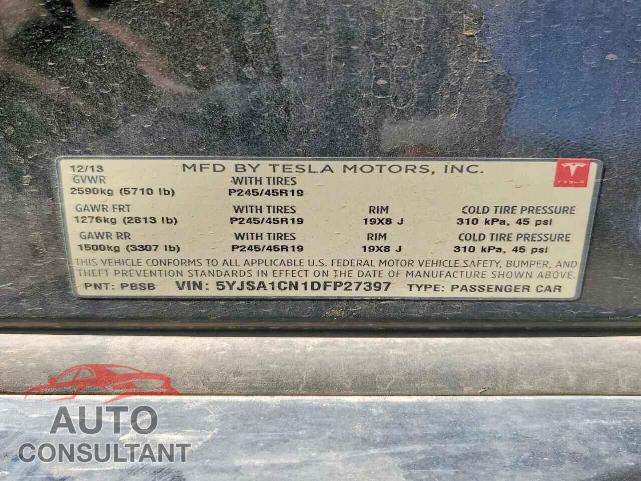TESLA MODEL S 2013 - 5YJSA1CN1DFP27397
