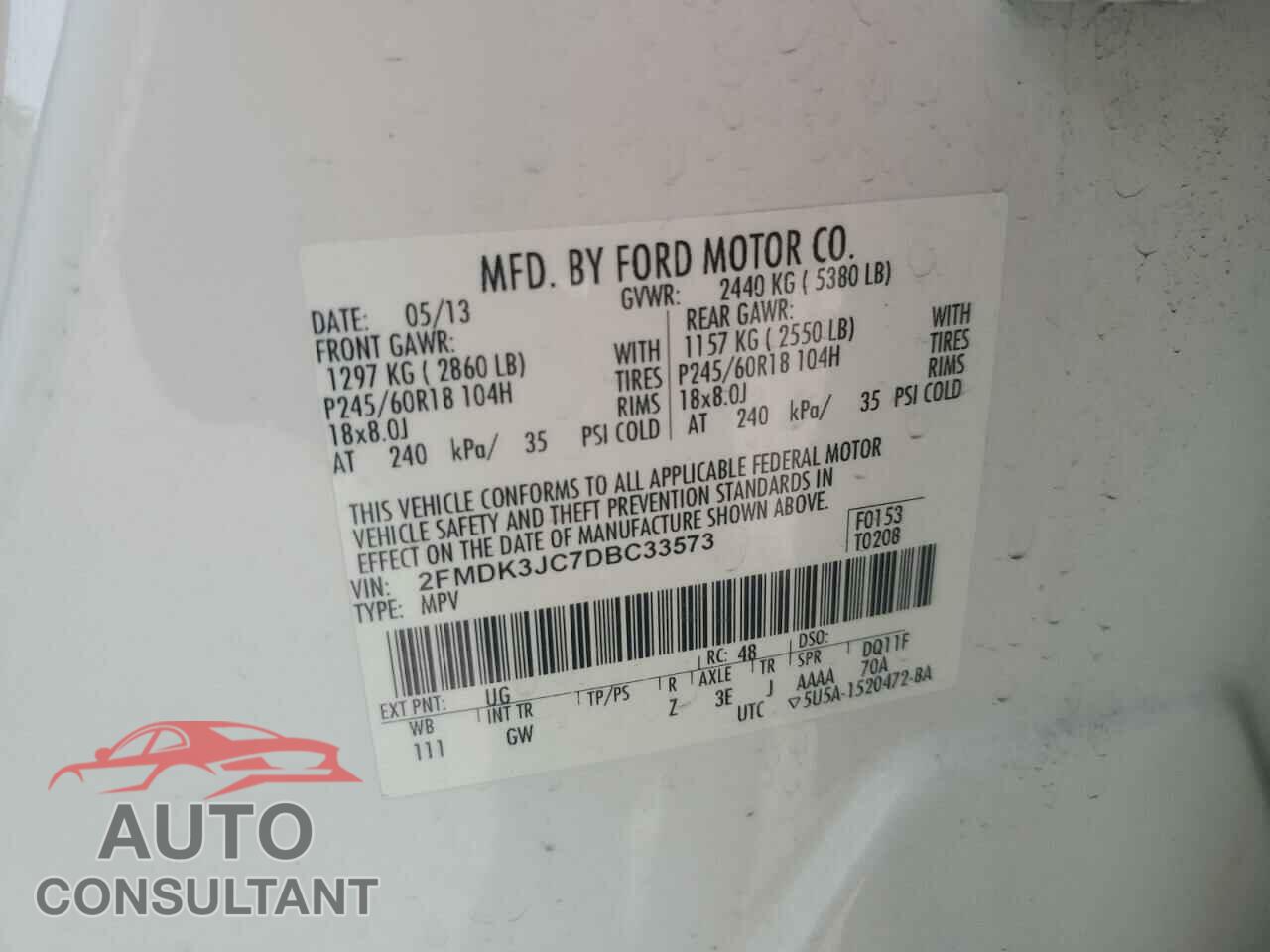 FORD EDGE 2013 - 2FMDK3JC7DBC33573
