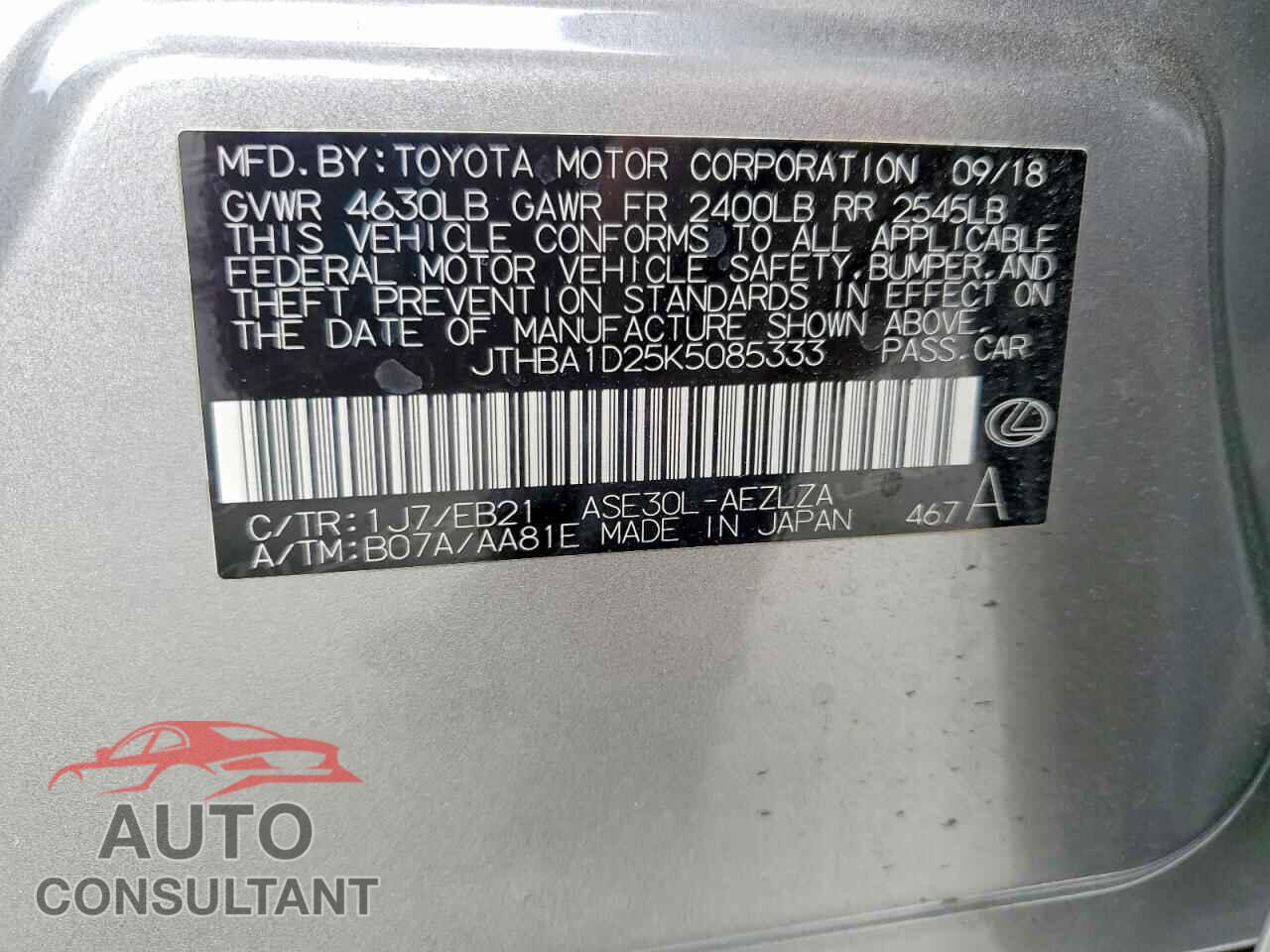 LEXUS IS 2019 - JTHBA1D25K5085333
