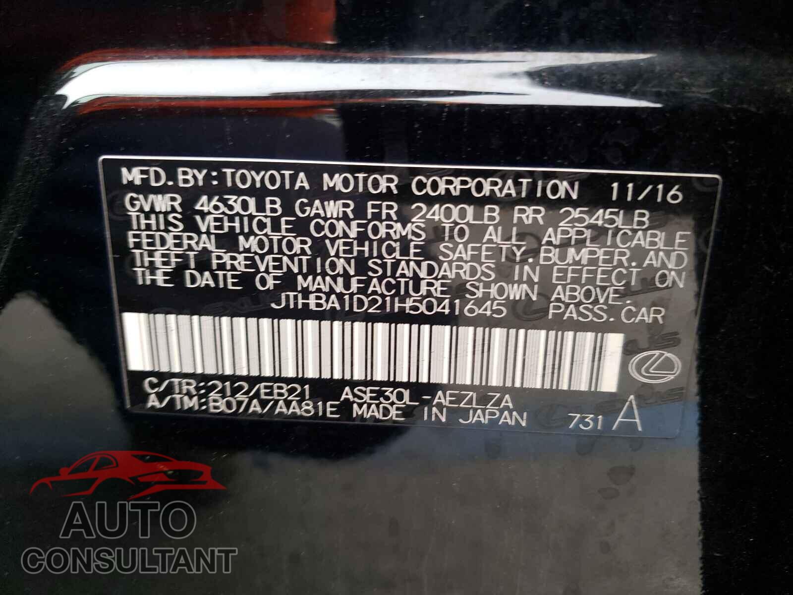 LEXUS IS 2017 - JTHBA1D21H5041645