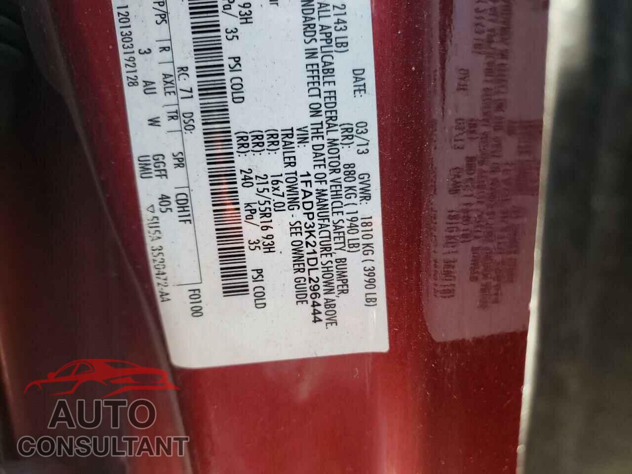 FORD FOCUS 2013 - 1FADP3K21DL296444