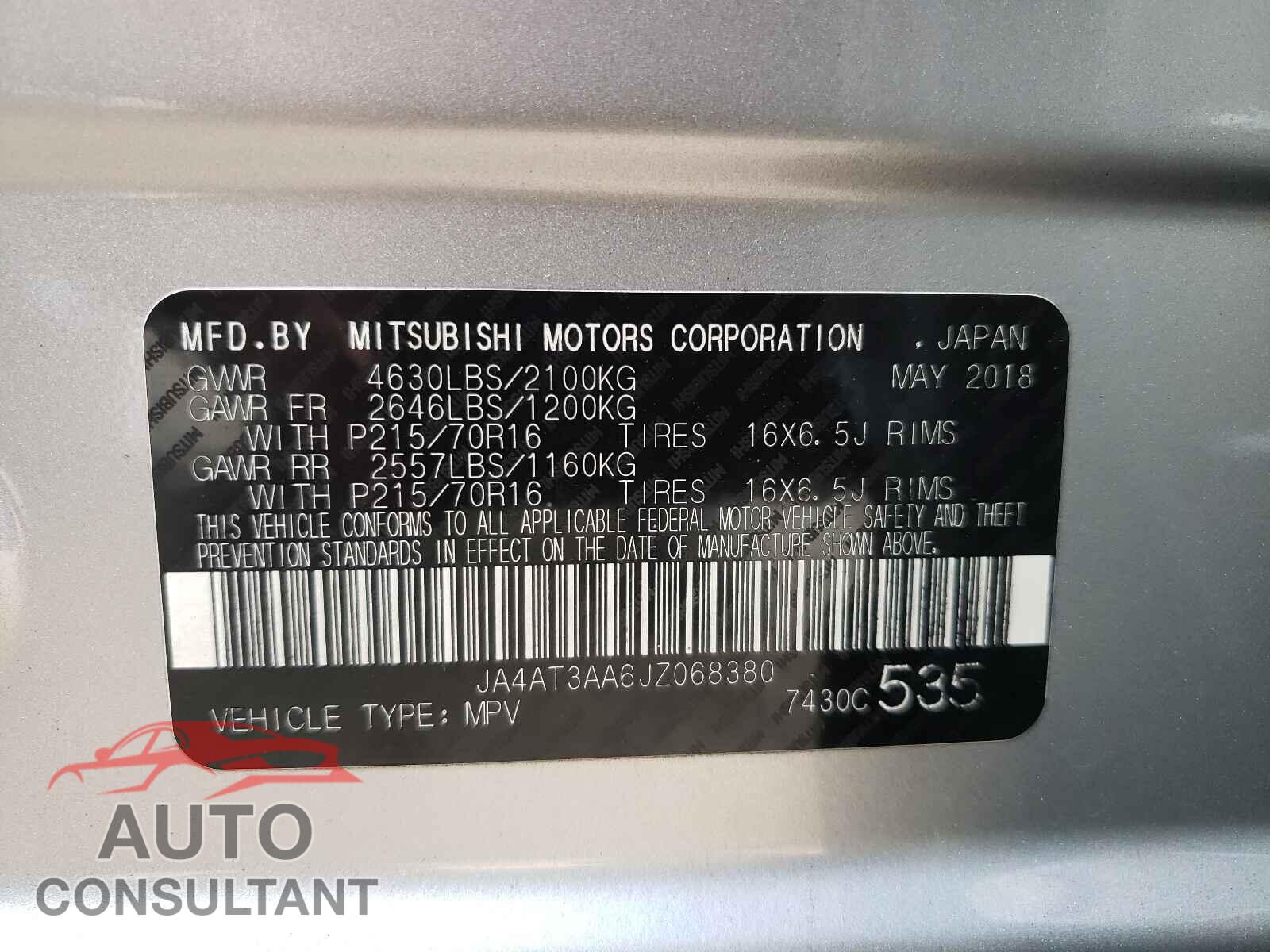 MITSUBISHI ECLIPSE 2018 - JA4AT3AA6JZ068380