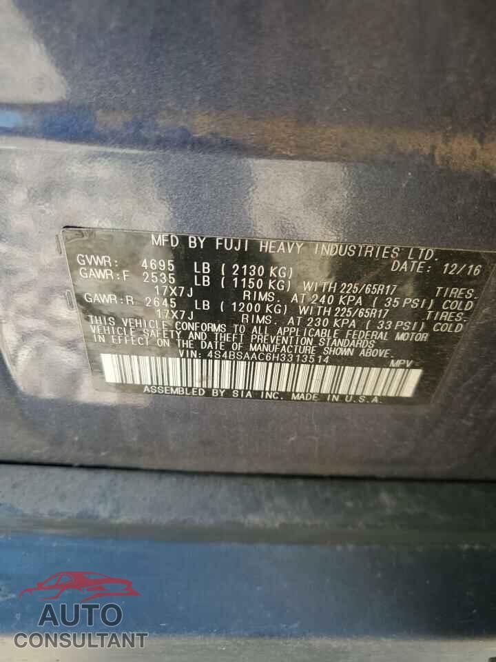 SUBARU OUTBACK 2017 - 4S4BSAAC6H3313514