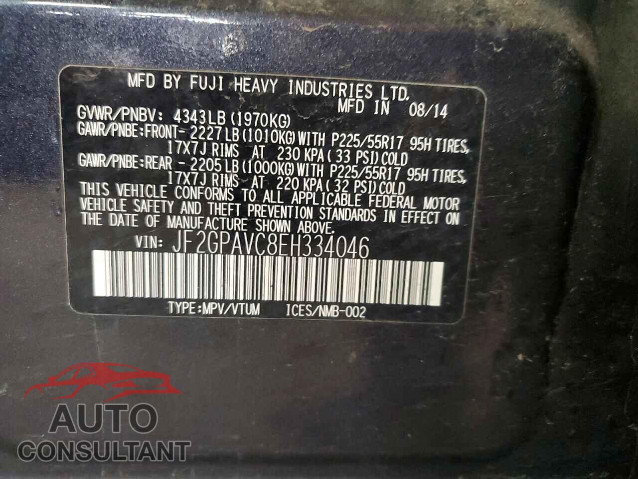 SUBARU XV 2014 - JF2GPAVC8EH334046