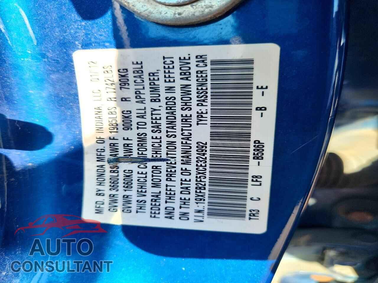 HONDA CIVIC 2012 - 19XFB2F5XCE324992