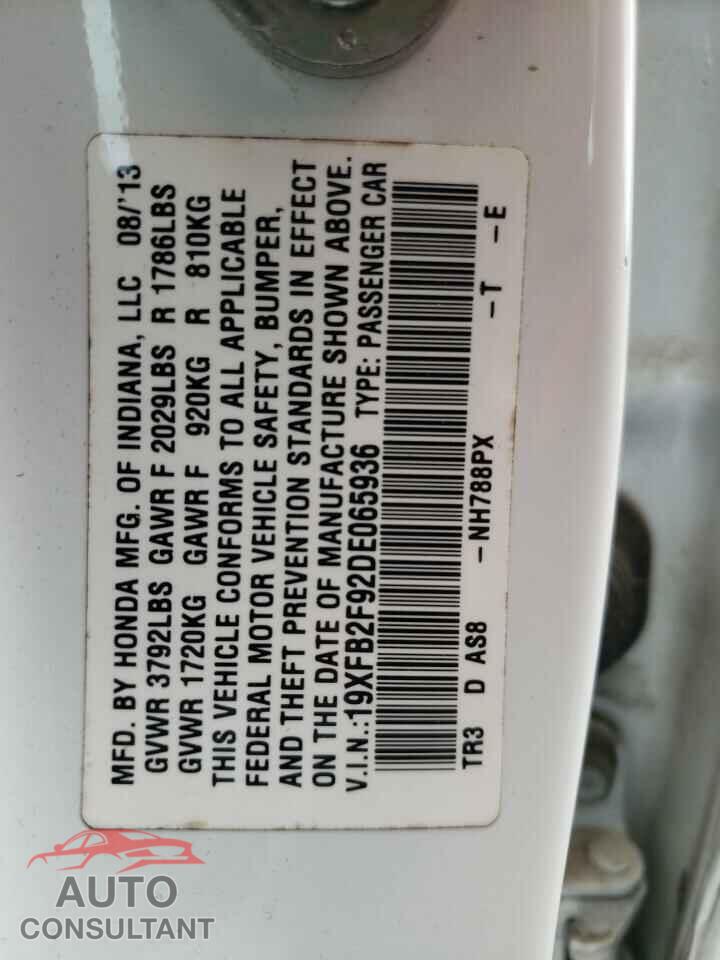 HONDA CIVIC 2013 - 19XFB2F92DE065936