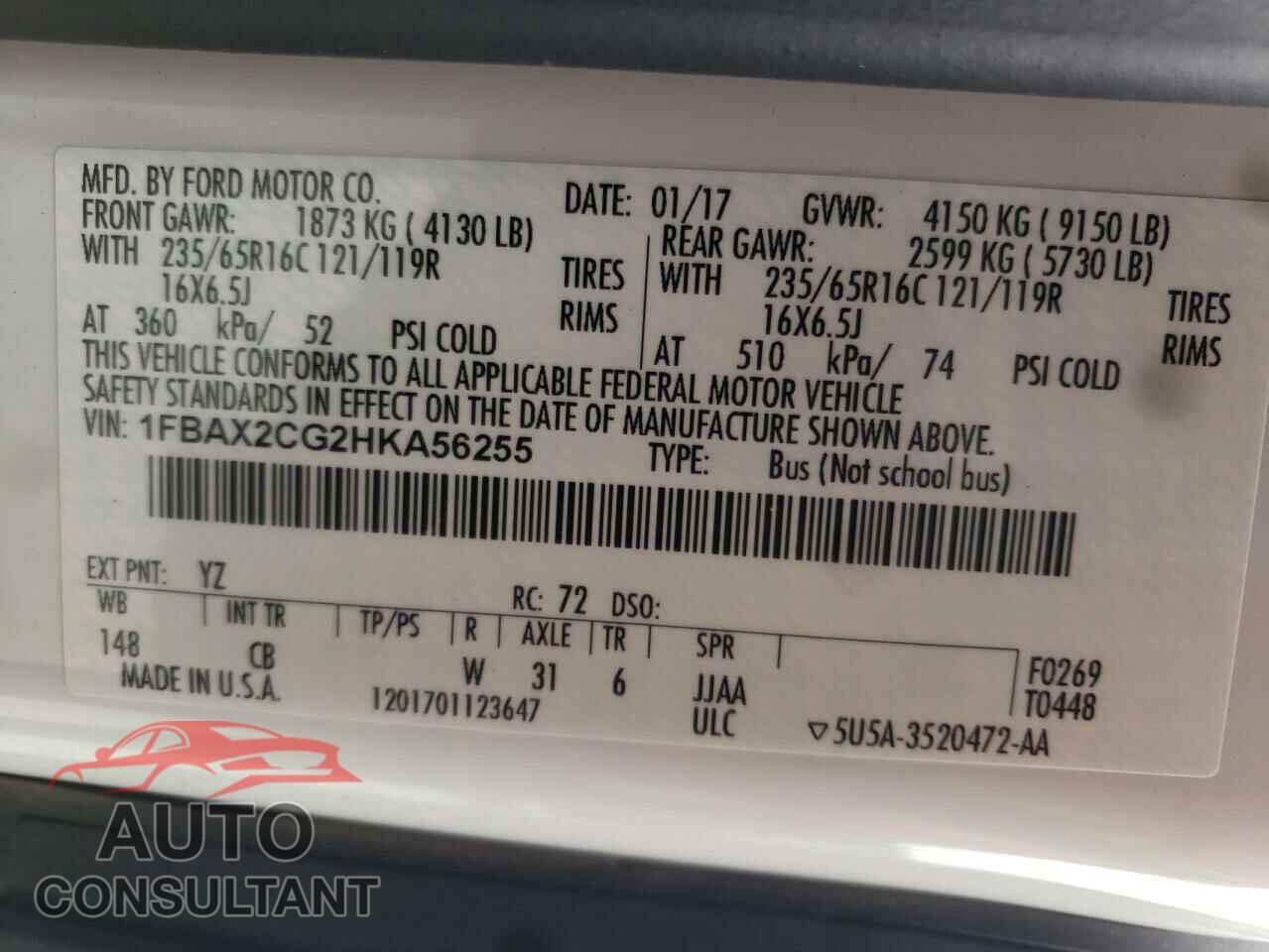 FORD TRANSIT 2017 - 1FBAX2CG2HKA56255