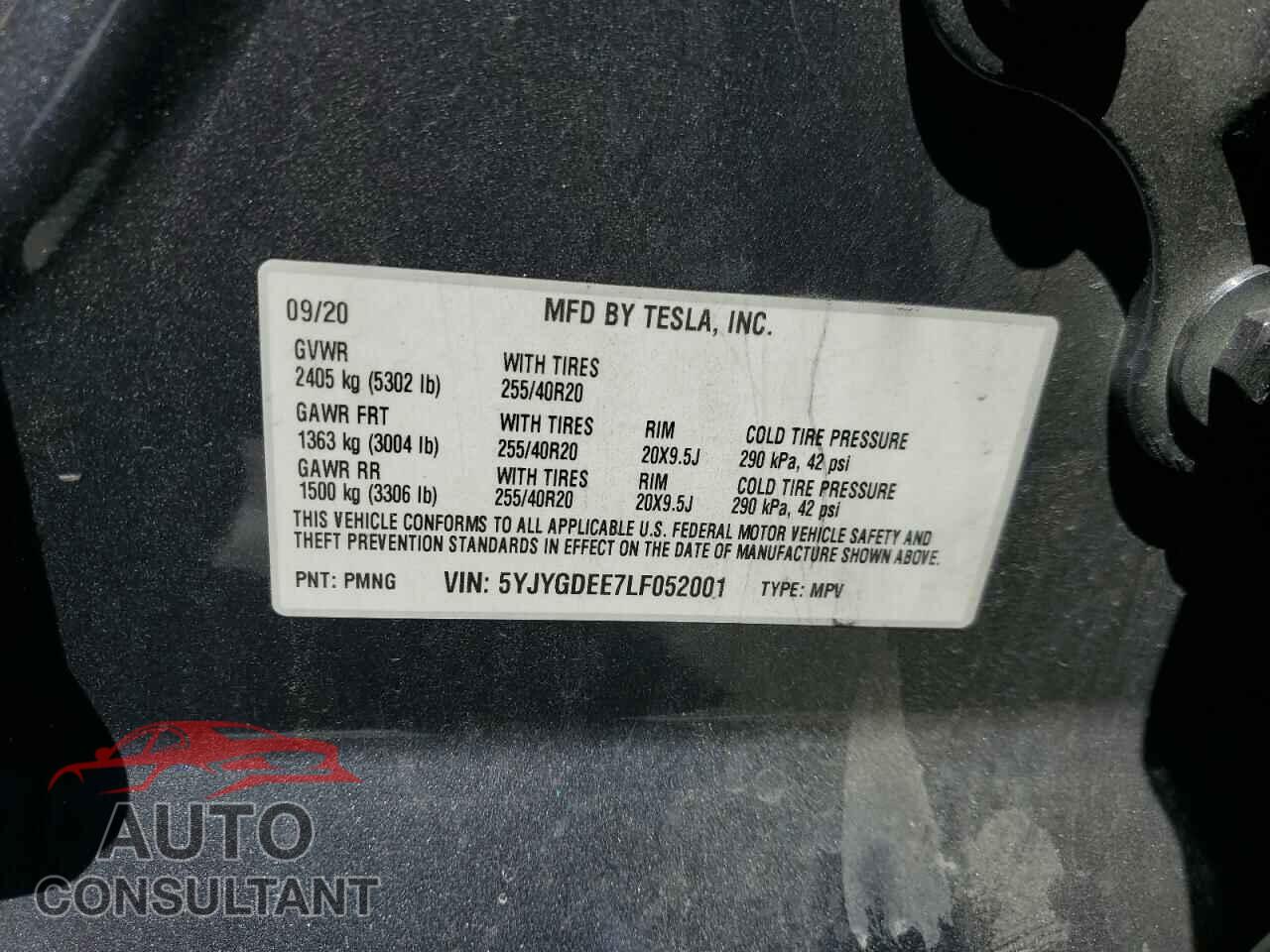 TESLA MODEL Y 2020 - 5YJYGDEE7LF052001