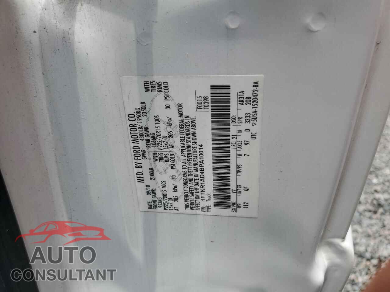 FORD RANGER 2011 - 1FTKR1AD4BPA10014