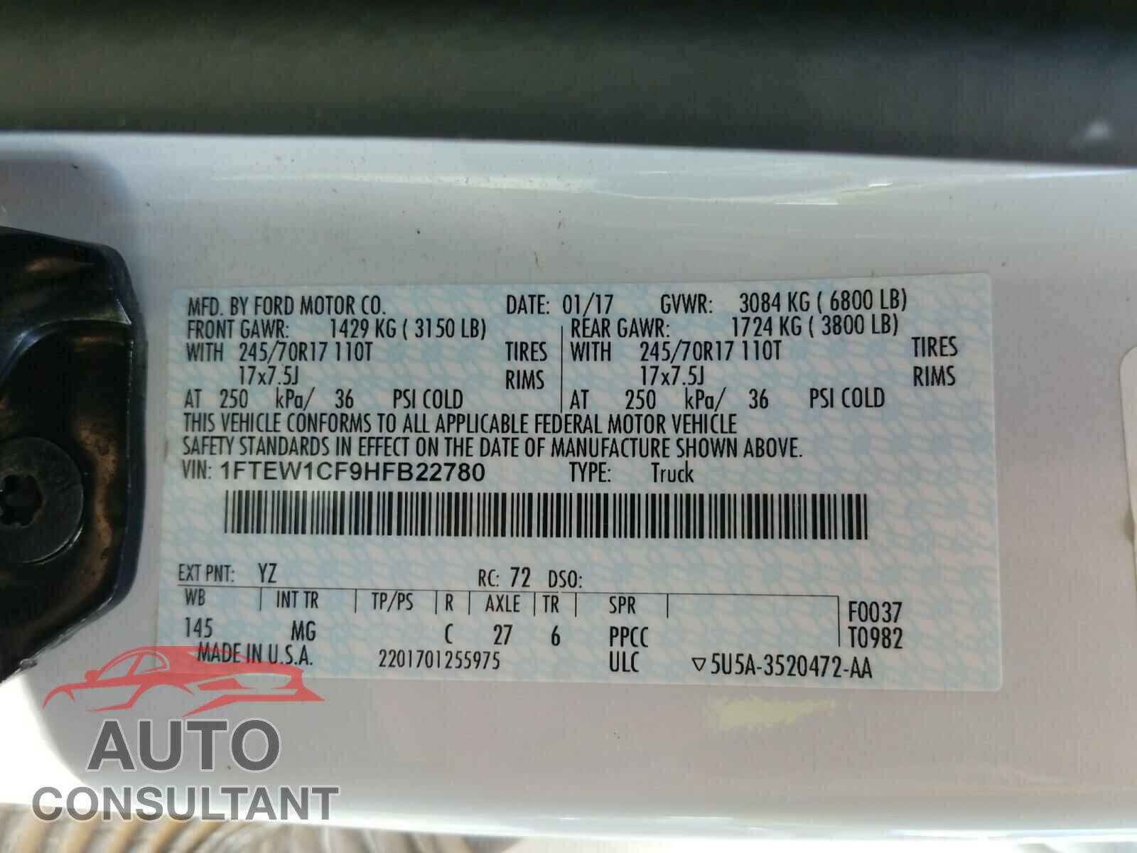 FORD F150 2017 - 1FTEW1CF9HFB22780