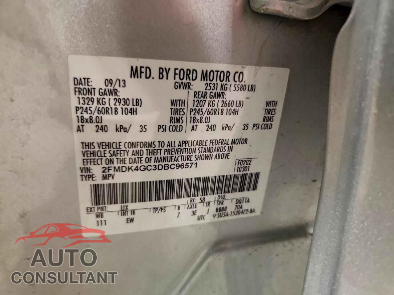 FORD EDGE 2013 - 2FMDK4GC3DBC96571