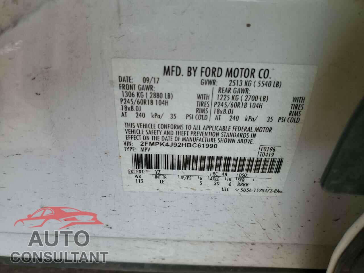 FORD EDGE 2017 - 2FMPK4J92HBC61990