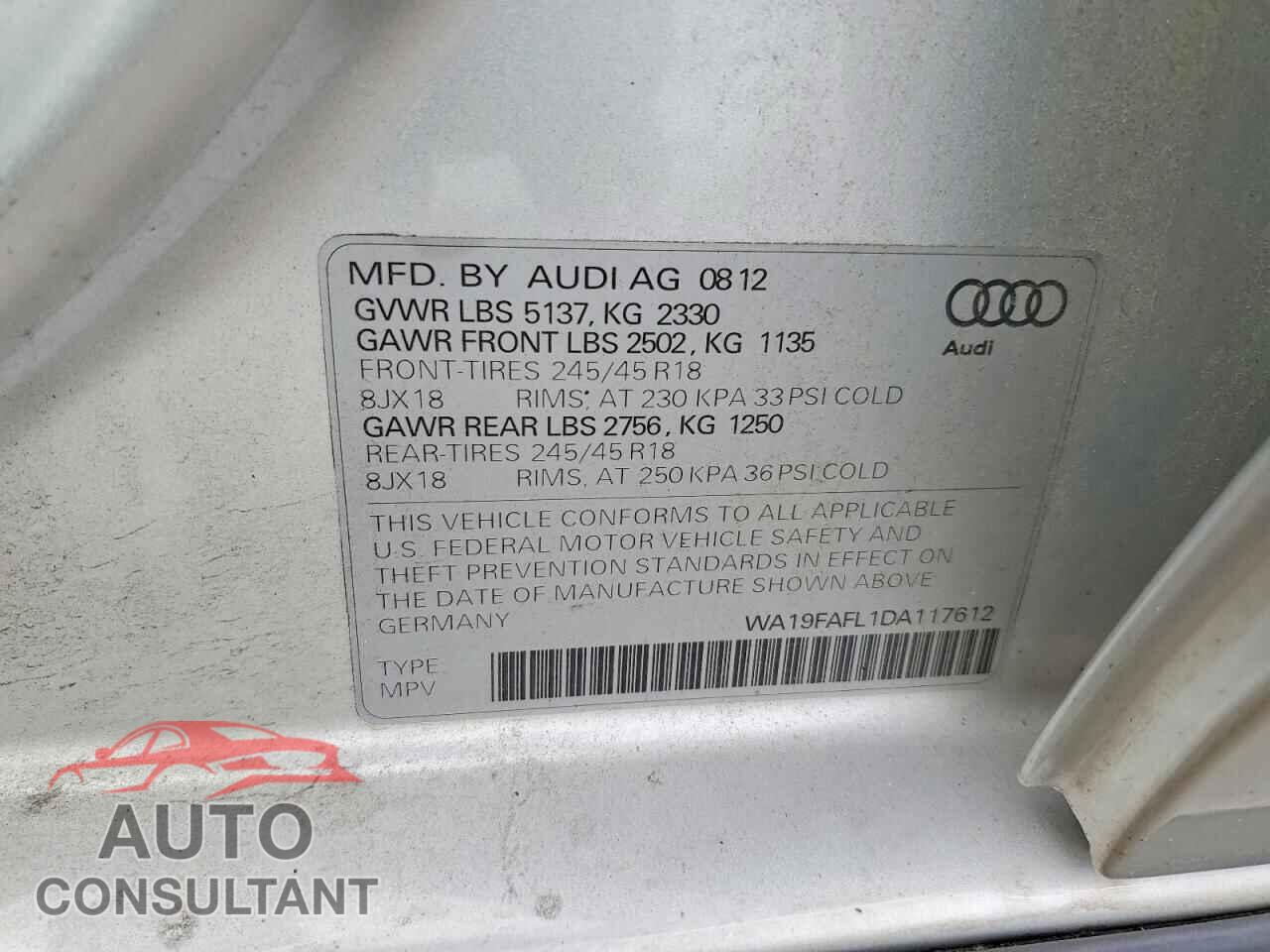 AUDI A4 2013 - WA19FAFL1DA117612