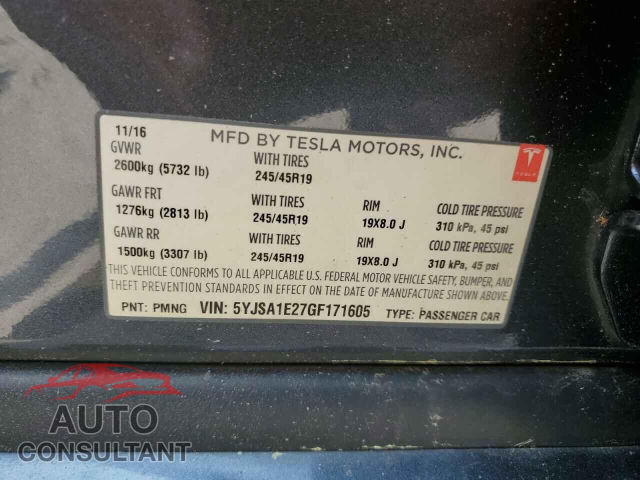 TESLA MODEL S 2016 - 5YJSA1E27GF171605