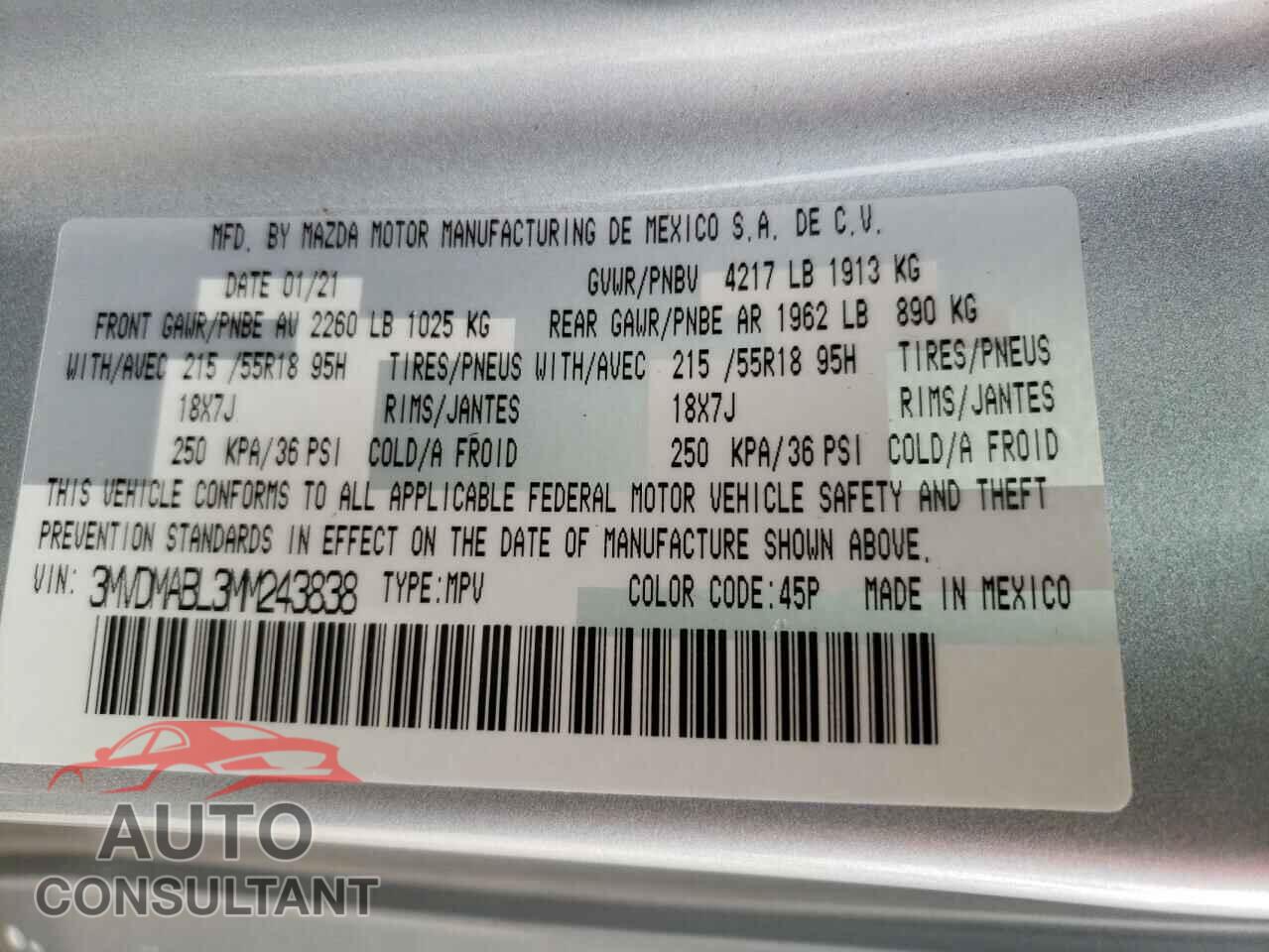 MAZDA CX30 2021 - 3MVDMABL3MM243838