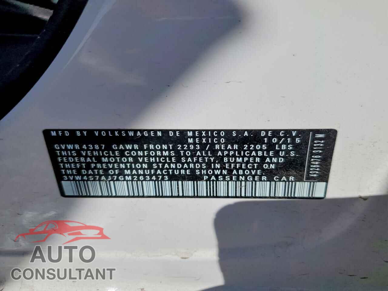 VOLKSWAGEN JETTA 2016 - 3VW4S7AJ7GM263473