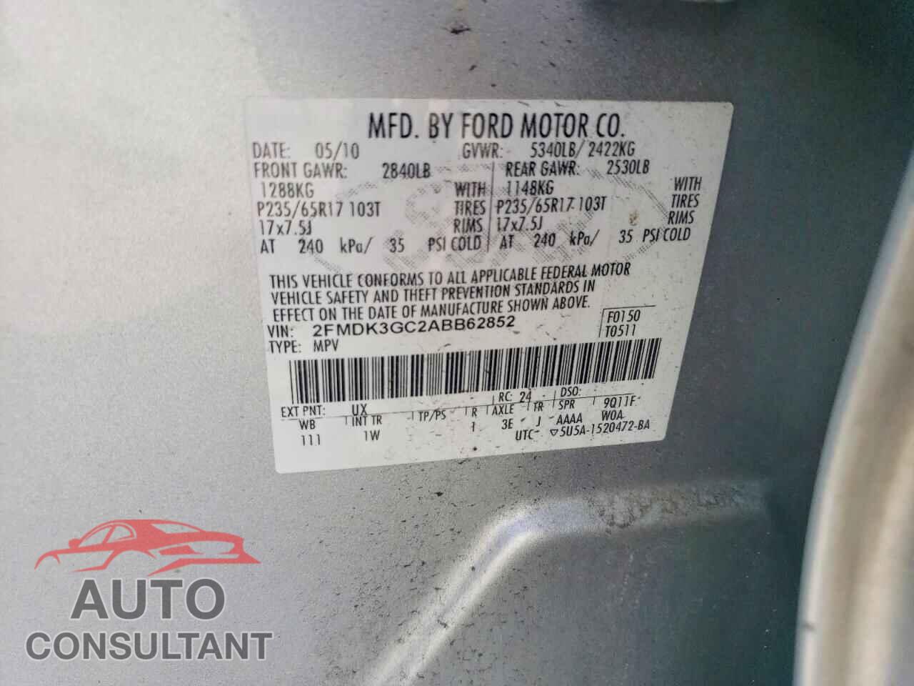 FORD EDGE 2010 - 2FMDK3GC2ABB62852
