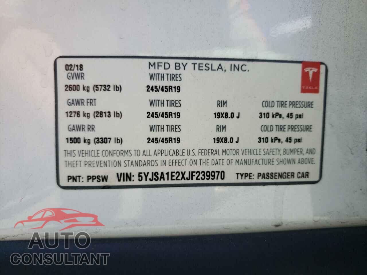 TESLA MODEL S 2018 - 5YJSA1E2XJF239970