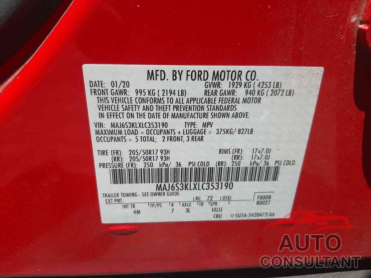 FORD ALL OTHER 2020 - MAJ6S3KLXLC353190