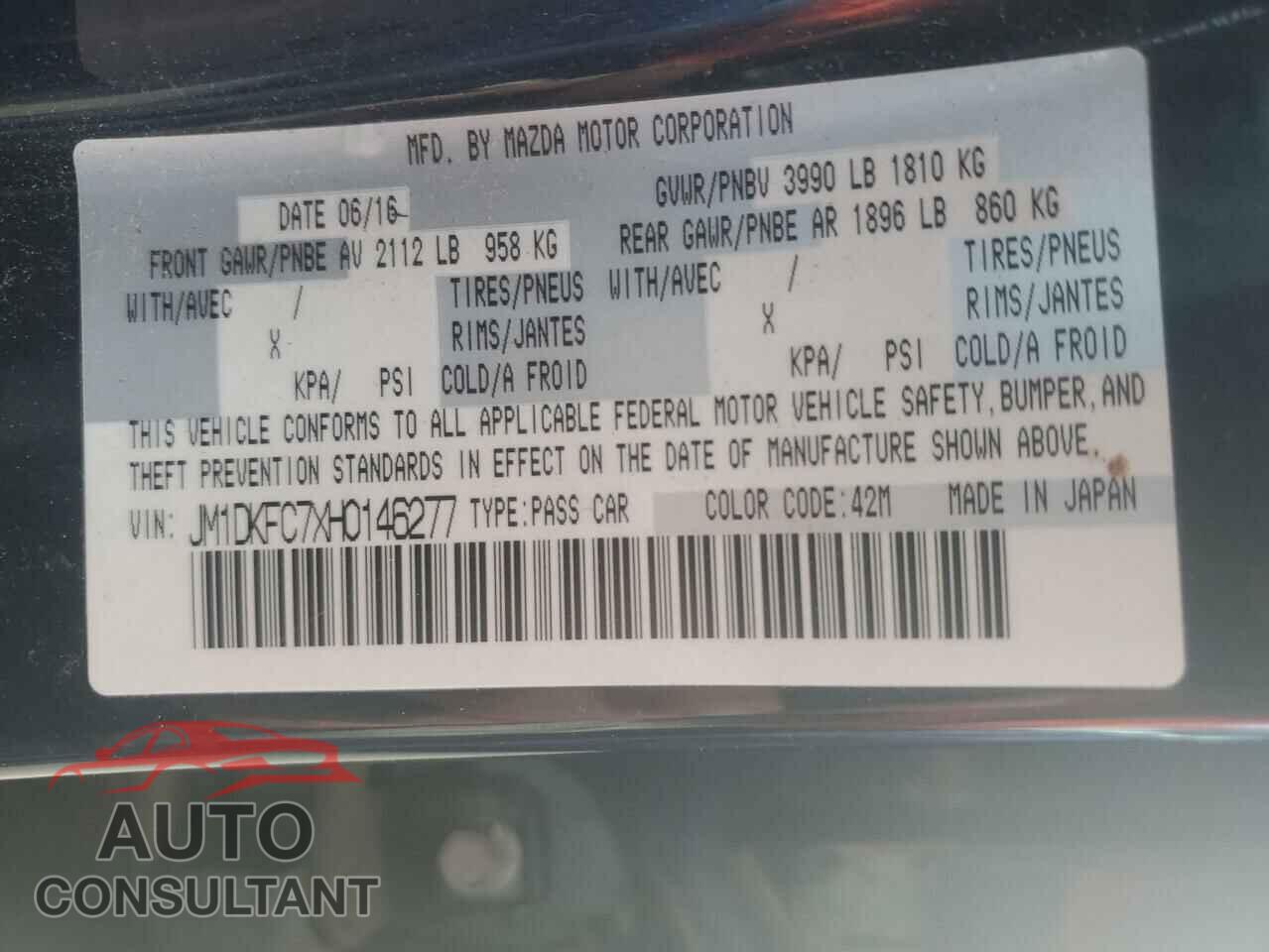 MAZDA CX-3 2017 - JM1DKFC7XH0146277