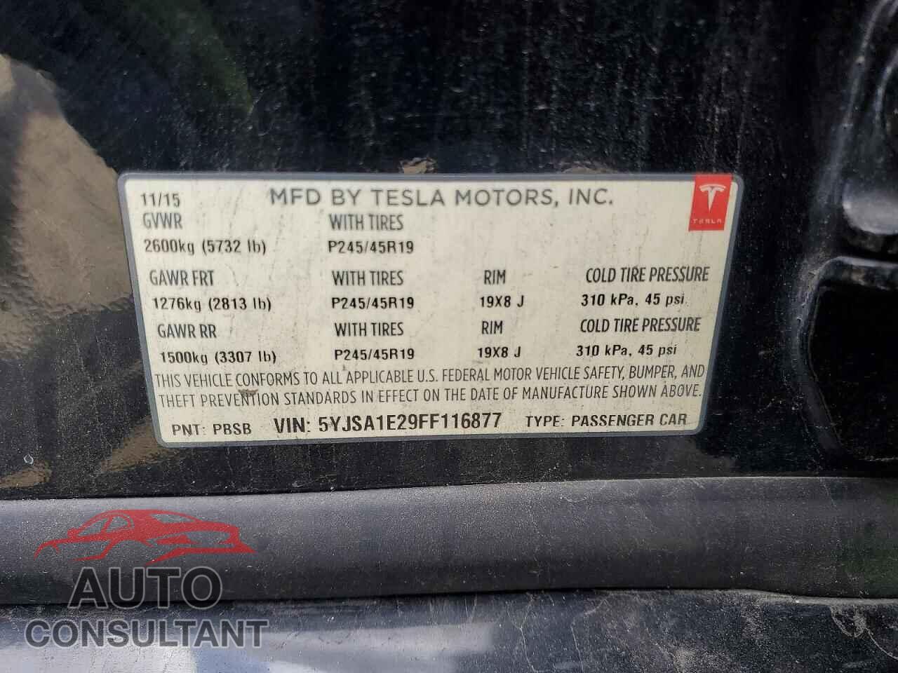 TESLA MODEL S 2015 - 5YJSA1E29FF116877