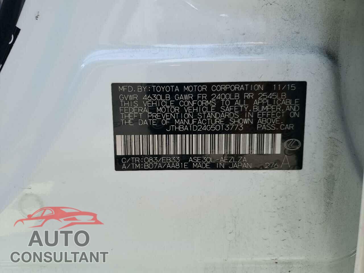 LEXUS IS 2016 - JTHBA1D24G5013773