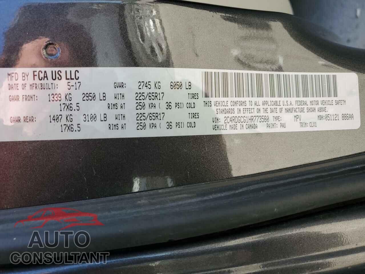 DODGE CARAVAN 2017 - 2C4RDGCG1HR773560